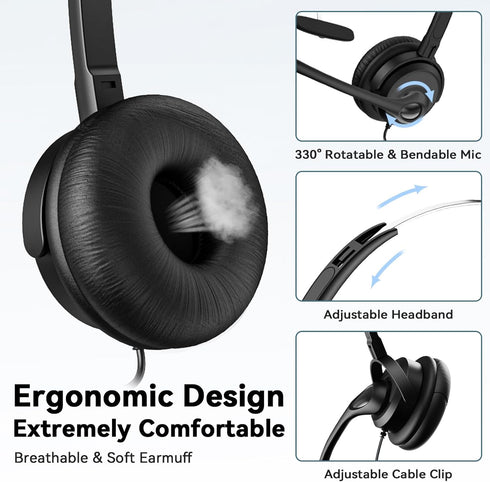 3.5mm Computer Headset with Microphone, Cell Phone Headset with Microphone Noise Cancelling for iPhone Samsung PC Business Skype Softphone Call Ce...