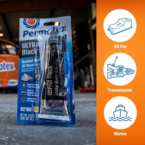 Permatex 82180 Ultra Black Maximum Oil Resistance RTV Silicone Gasket Maker, Sensor Safe And Non-Corrosive, For High Flex And Oil Resistant Applic...