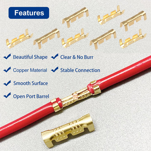 Tnisesm 200Pcs U Shape Copper Ring Terminals,Open Barrel Crimp Terminals with Heat shrinkable tube, Butt Connector for Electricity Automotive...
