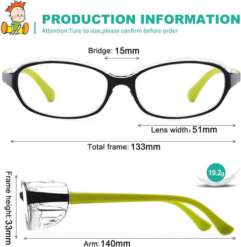 Kids Safety Glasses Goggles Anti Fog Eye Protection Blue Light Blocking lens Side Shield Anti Pollen Soft TR90 for Boys Girls(Black-Yellow)...