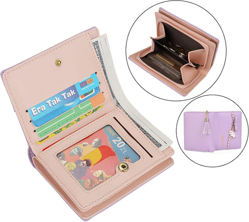 Uromee Girls Wallet Small Card Holder Women Purse Bifold Vegan Leather Zipper Coin Pocket Cute Unicorn Pendant Tassel...