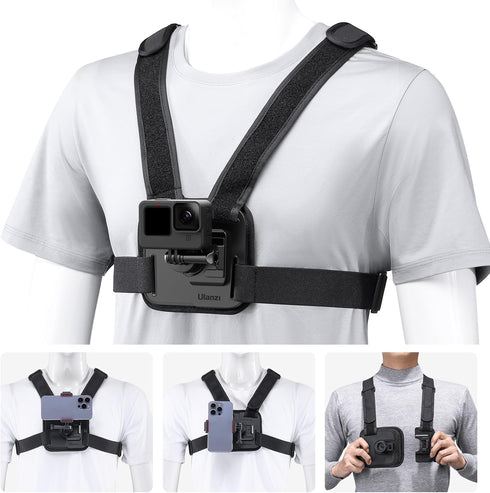 ULANZI CM028 Adjustable Chest Mount Harness w Vertical/Horizontal Switching for GoPro DJI Insta360 Action Cameras - Phone POV Chest Strap Mount Ha...