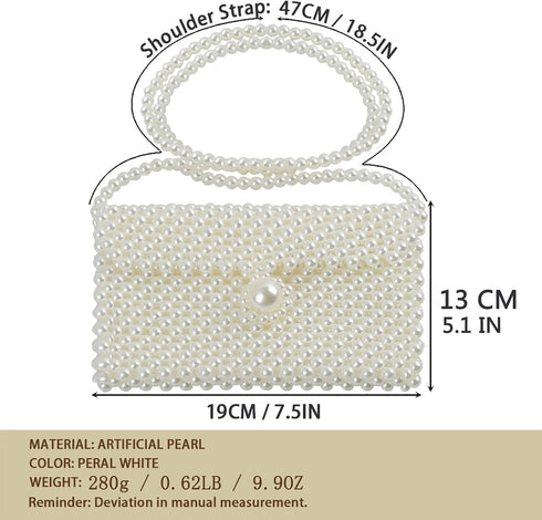 Luxury White Pearl Purses Shoulder Bag for Women Pearl Bag Crossbody Beaded Clutch Evening Bag (White Set1)...