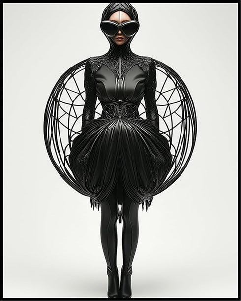 Posterizer 1 pcs-futuristic sleek woman in dark clothing 2-Abstract & Modern Art-Fantasy & Fiction Art-Gift for Women, Fashionistas, Designer Fash...