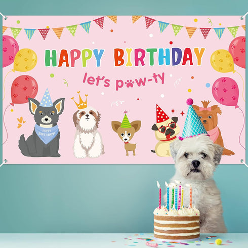 Dog Girl Party Decorations Pink Puppy Dog Themed Birthday Supplies Lets Party Banner Backdrop Dogs Cats Kids Birthday Photography Background Photo...