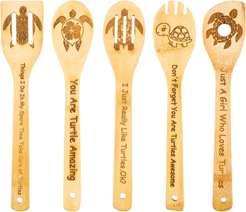 5PCS Turtle Wooden Cooking Spoons Set Turtle Gifts Turtle Kitchen Decor Bamboo Cooking Utensil Spoons Turtle Gifts for Women Kitchen Housewarming ...