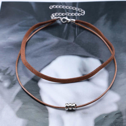 Boho Layered Suede Necklace Brown Velvet Choker Necklace Gothic Leather Necklace Silver Beaded Chain Necklace Retro Necklace Jewelry for Women and...