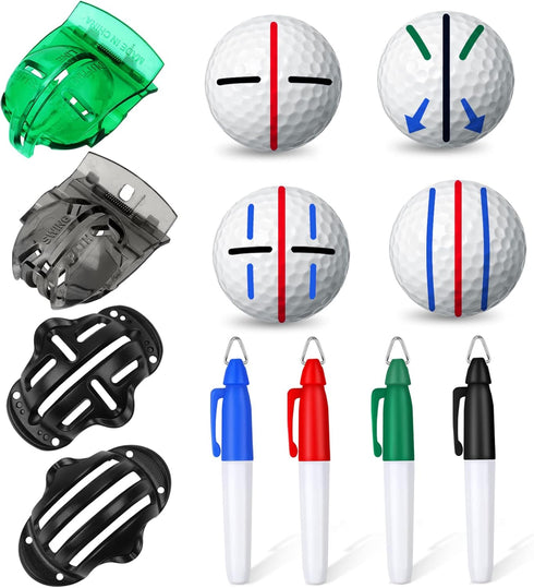 8 Pack Golf Ball Marker Liner Drawing Marker, 4 Golf Ball Marker Stencil and 4 Color Golf Ball Markers, Golf Ball Line Marker Tool, Golf Ball Alig...