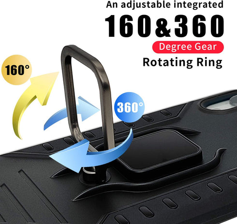 MODOS LOGICOS Case for iPhone XR, Dual Layers Shockproof Protective Case with Built-in 360 Metal Rotating Ring Kickstand, Working with Any Magneti...