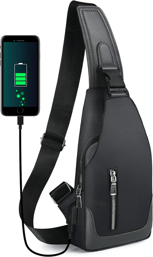 Sling Backpack with USB Charging Port, Chest Bag Crossbody Daypack Shoulder Bag for Men, Hiking, Cycling, Travel...