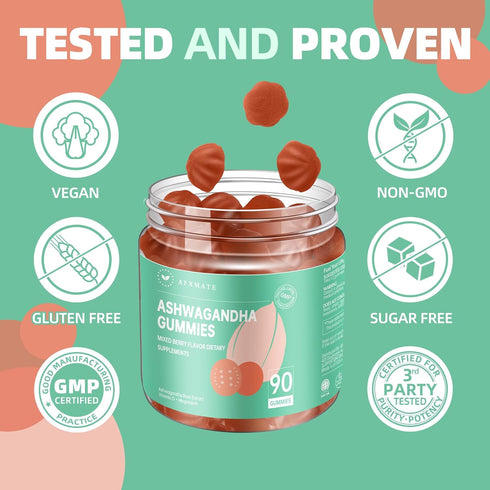 AFXMATE Ashwagandha Gummies for Women w/Magnesium Glycinate Supplement for Adults, Sugar Free Gummies - Vegan, Gluten Free & Gelatin Free Ashwagan...