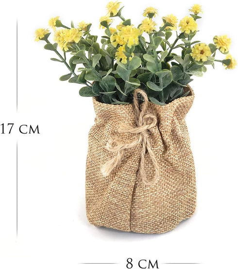 Realistic Yellow Artificial Daisy Flowers with Burlap Bag 17 cm Decorative Artificial Potted Plants...