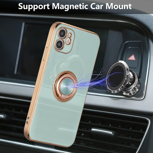 EYZUTAK Electroplated Magnetic Ring Holder Case, 360 Degree with Rotation Metal Finger Ring Holder Magnet Car Holder Soft Silicone Shockproof Cove...