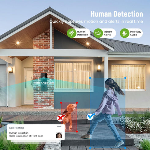 Video Doorbell Camera Wireless with Ring Chime, AI Human Detection, Live Image, Night Vision, Instant Alerts, 2-Way Audio, Outdoor Indoor Surveill...