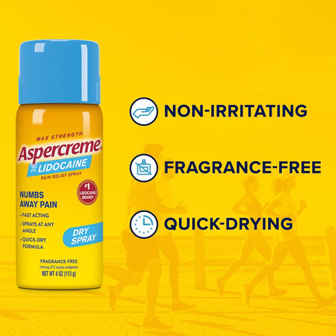 Aspercreme Max Strength Lidocaine Pain Relief Dry Spray 4 oz. Odor Free...