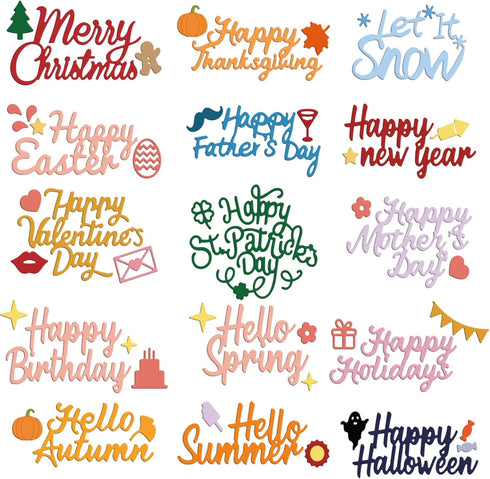 15PCS Word Die Cuts for Card Making Mother's day Die Happy Birthday Metal Cutting Dies Holiday Words Die Cuts for DIY Scrapbooking Photo Album for...