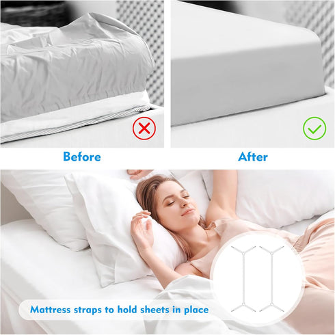 Bed Sheet Straps, 2Pcs Elastic Adjustable Bed Sheet Holder Straps, Fitted Sheet Straps to Hold Sheets in Place with Metal Clips, Sheet Holders for...
