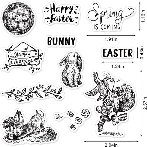 Hying Happy Easter Words Bunny Clear Stamps for Card Making and Photo Album Decor, Easter Rabbits Eggs Stamps Spring Flowers Rubber Stamps Seal fo...