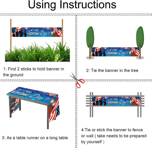 HOWAF Veterans Day Decoration Garden Banner, Thank You Veterans Fence Banner, Thank You Veterans Yard Sign Banner Hanging Banner for Veterans Day ...