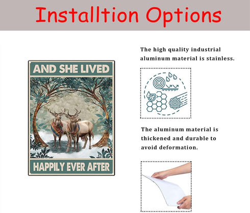 YLUYINOM Tin Sign Painting Two Elk And She Lived Happily Ever After Metal Tin Sign Farmhouse Yard Garden Man Cave Coffee Bar Decor 6X8 inch-Tin Pa...