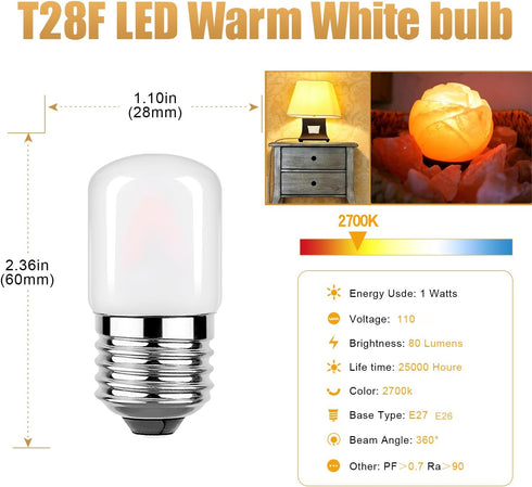 T28 1W E26 Small LED Edison Night Light Bulb Low Watt Vintage Edison Tube Bulb 2700K Warm White 15 Watt W/Frosted Glass for Refrigerator Freezer C...
