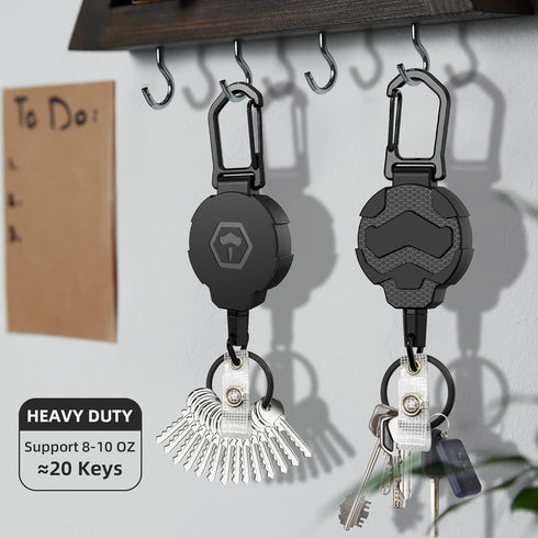 Retractable Keychain Badge Holder with Belt Clip, Heavy Duty Carabiner ID Badge Clip Reel, 32” Steel Retractable Cord, 10 oz Rebound?1pcs Black Ke...