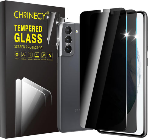 [4 Pack 2 Pack Privacy Screen Protector for Samsung Galaxy S21 5G with 2 Pack Camera Lens Protector, 9H Hardness Anti Spy Tempered Glass Screen Pr...