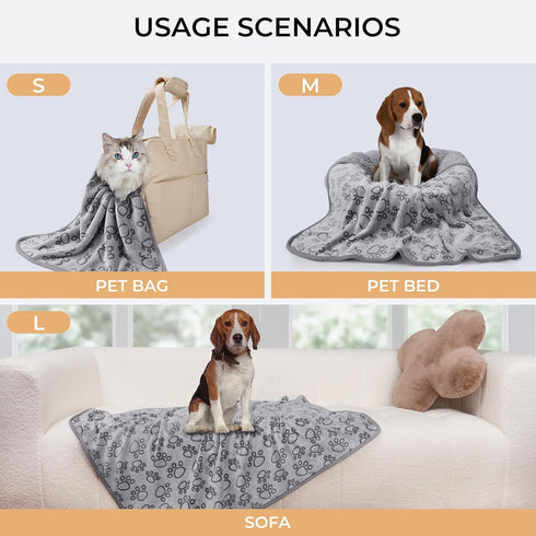 Luciphia 1 Pack 2 Pet Blankets for Dogs Cats, Fleece Print Dog Cat Blankets for Small Medium Large Puppy Kitten, Grey Paw Small (23x16 inch)...