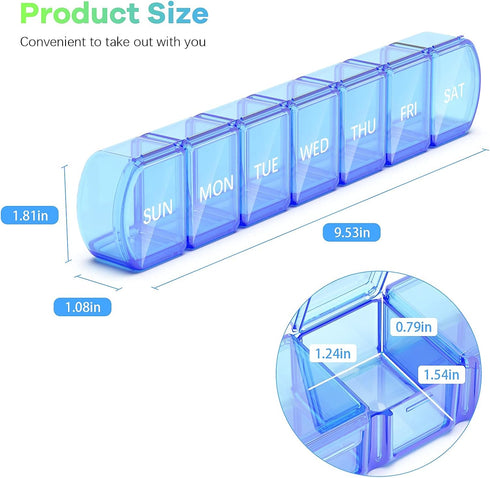 Extra Large Pill Organizer 2 Pack, XL Pill Box 7 Day, Weekly Pill Case with Large Capacity, Jumbo Organizer, BPA Free (Blue+Green)...