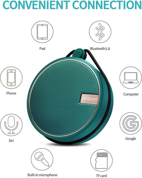 INSMY C12 IPX7 Waterproof Shower Bluetooth Speaker, Portable Small Speaker, Speakers Bluetooth Wireless Loud Clear Sound, Support TF Card Suction ...