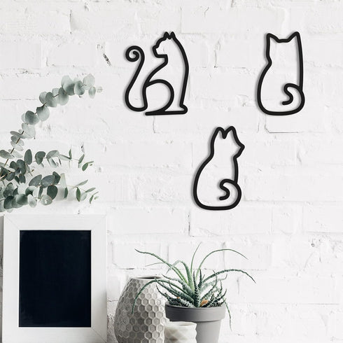 Ferraycle 3 Pieces Black Cat Metal Wall Art Wire Wall Sign Cat Sign Decor for Kitchen Restaurant Shop Decors Christmas Cats Lover Gifts(Cat Style)...