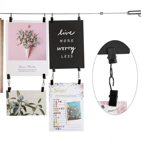 Jetec 196 Inch/ 5 m Wire Curtain Rod Room Divider Hanging System with 48 Clips Adjustable Curtain Drape Wire Rod Set for Tapestry Photo Picture Ki...