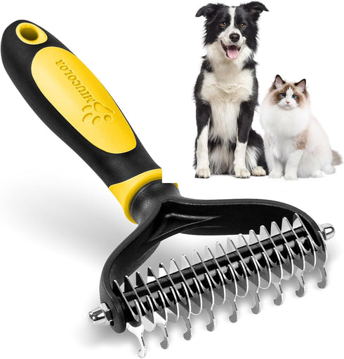 MIU COLOR Pet Grooming Brush, 2 Sided Undercoat Rake for Dogs & Cats, Professional Deshedding Brush and Dematting Tool, Effective Removing Knots, ...