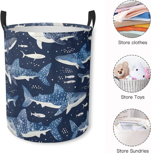 Laundry Basket Whale Shark Collapsible Laundry Hamper with Handles Clothes Storage Bin for Household Bedroom Bathroom College Dorms...