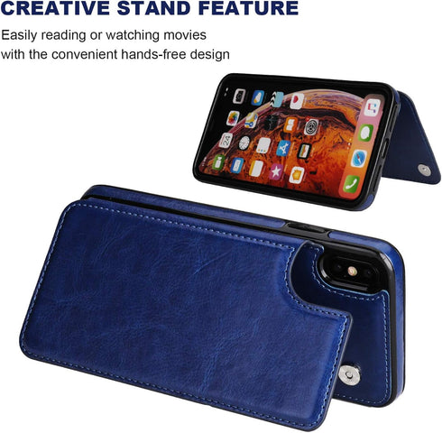 iPhone Xs Max Wallet Case with Card Holder,OT ONETOP Premium PU Leather Kickstand Card Slots Case,Double Magnetic Clasp and Durable Shockproof Cov...