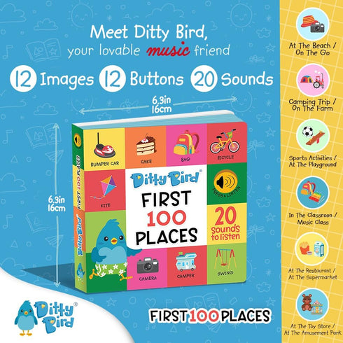 Ditty Bird Talking Books 100 Places | 100 Words for Vocabulary & Speech Learning | Sound Books for Toddlers 1-3 | Children's Interactive Toddler B...