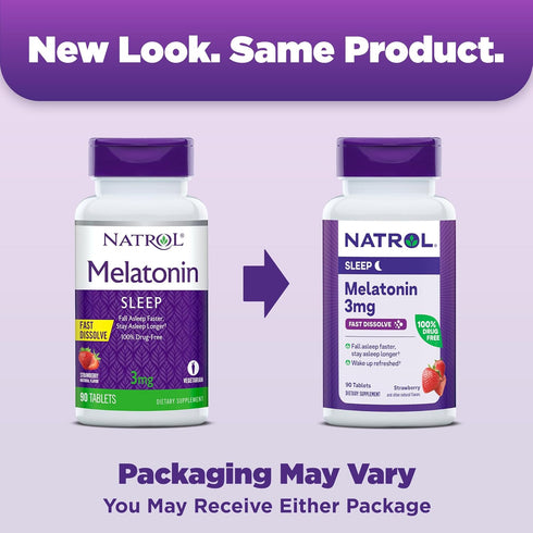 Natrol Melatonin 3mg, Strawberry-Flavored Dietary Supplement for Restful Sleep, 90 Fast-Dissolve Tablets, 90 Day Supply...