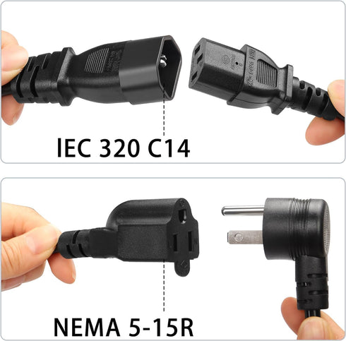 C14 to 5-15R Power Cord, IEC320 C14 to NEMA 5-15R Power Extension Cable Cord, PDU/UPS 18AWG Standard Computer Power Adapter Cord NEMA 5-15R to IEC...
