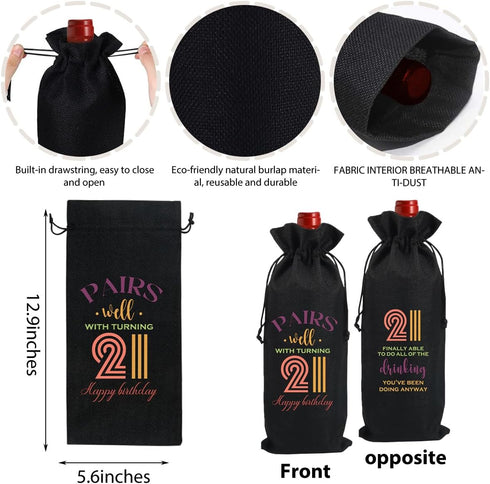 Cool 21st Birthday Gifts for Her Him Wine Bag, 21 Year Old Birthday Gifts for Her Women Men, Happy Anniversary 21st Birthday Party Decorations for...