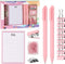 EooUooIP Desk Accessories Binding Set,Practical and Beautiful Pink Office Supplies Set,Stapler Hole Puncher Paper Clips and Ballpoint Pen for Offi...
