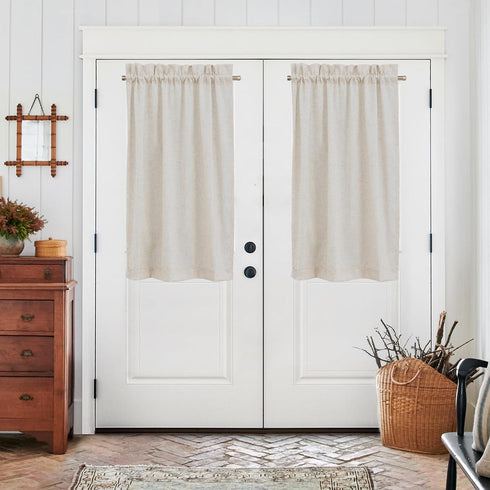 jinchan Beige Kitchen Curtains Linen Tier Curtains 45 Inches Farmhouse Cafe Curtain Light Filtering Flax Country Rustic Bathroom RV 2 Panels Crude...