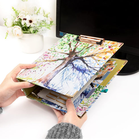 2 Inch Mini 3 Ring Binder for 5.5" x 8.5" Paper with 5-Tab Dividers EYROZILL Cute Mini Binder for School/Office Supplies and Home, Season Tree...