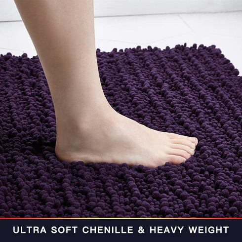Walensee Bathroom Rug Non Slip Bath Mat (24x17 Inch Dark Purple) Water Absorbent Super Soft Shaggy Chenille Machine Washable Dry Extra Thick Perfe...