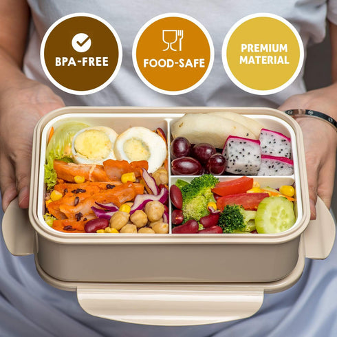 LOVINA Bento Box for Adults and Kids - 1400ML Portable, Lightweight, Easy to Carry Meal Holder with Spoon & Fork, Durable, Leak-Proof, BPA-Free an...