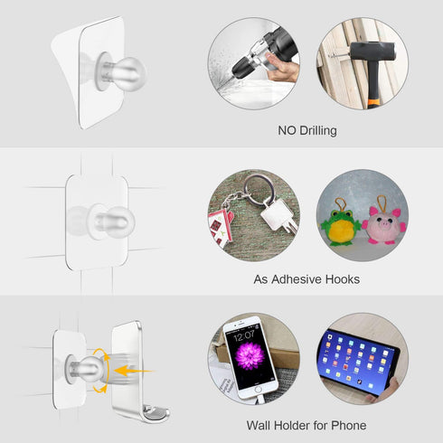 Wall Mount Cell Phone Holder - Mirror Adjustable Cellphone Stand with 2Pcs Adhesive Sticky Pads for Bathroom Bedroom Kitchen or Dorm, Compatible w...