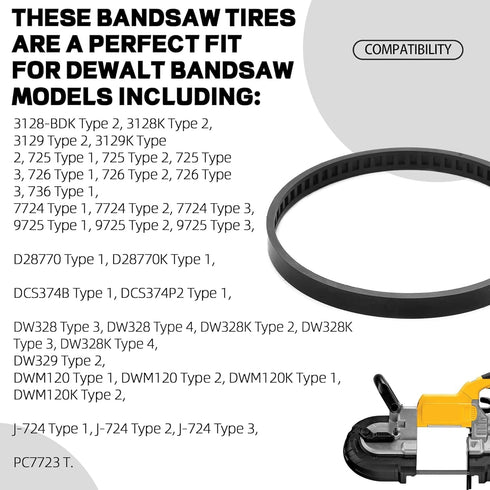 TonGass (2 Pack) Bandsaw Rubber Tires Replacement (650721-00) Compatible with Dewalt DWM120 A02807 DCS374 DW328K...