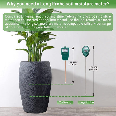 XLUX Long Probe Deep Use Soil Moisture Meter, Water Monitor Indicator Sensor, Hygrometer for Outdoor Indoor Large Pot Plants, Flower, Gardening, F...