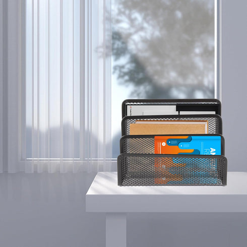 Operitacx for Metal Letter Magazine Home Tray Folder Slots Filing Envelope Black Desk Holder Paper Document Desktop Mail Countertop Organizer Cell...
