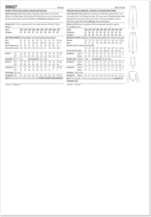 Simplicity Misses' Pleated Wide Leg Pants, Camisole and V-Neck Cardigan Sewing Pattern Kit, Design Code S9826, Sizes 30W-32W-34W-36W-38W, Multicol...