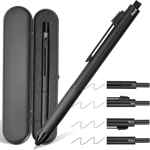 AUAUY 4 in 1 Multicolor Pen,Metal Cased Multifunction Pen,Gravity Sensor Multifunction Pen, 0.5mm 3 Color Ballpoint & 0.5mm Mechanical Pencil Come...